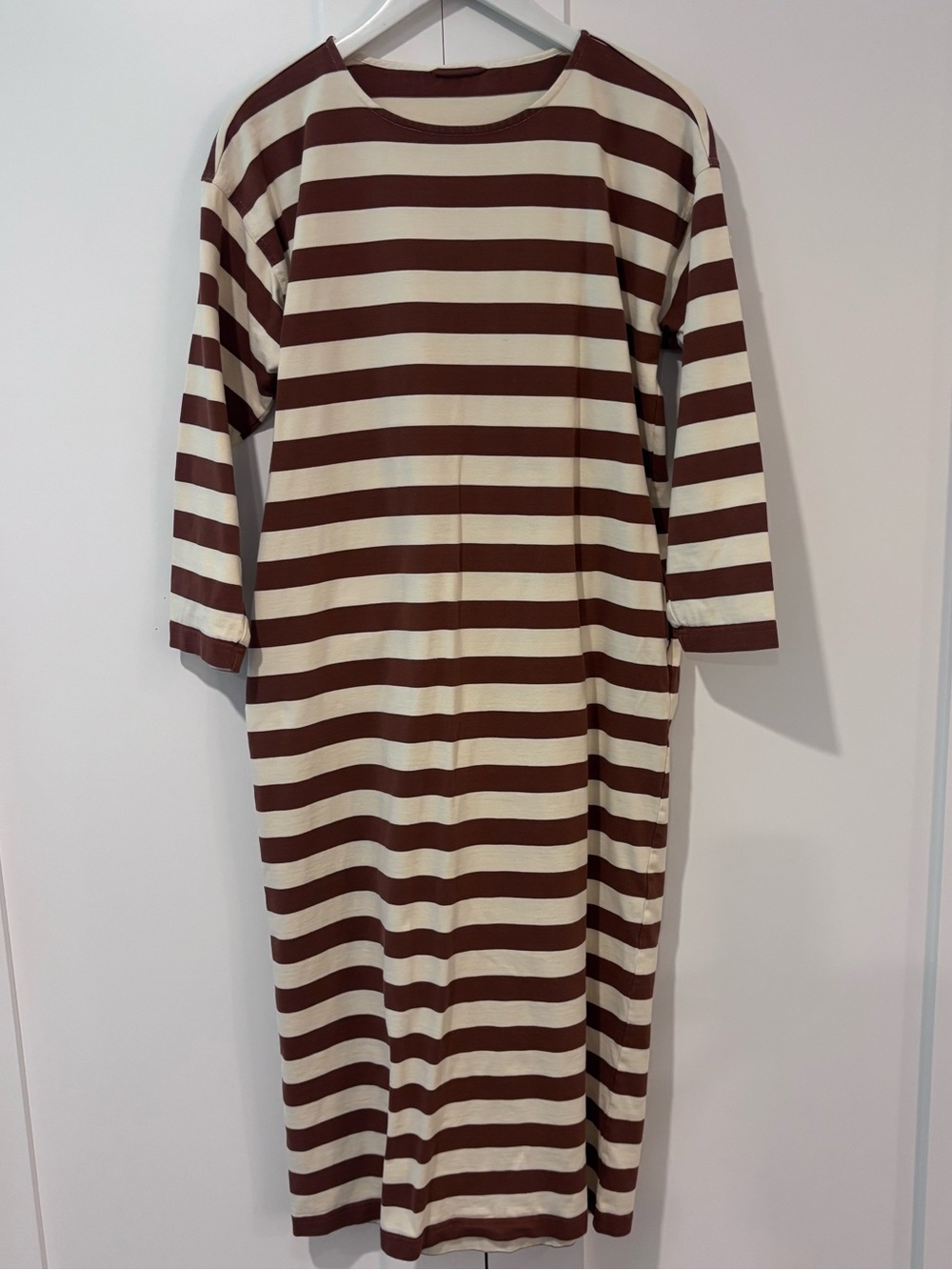 Tory Burch Brown and Cream Striped Midi Dress